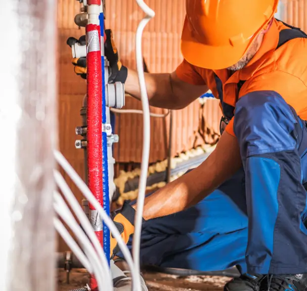 Plumber working on pipes