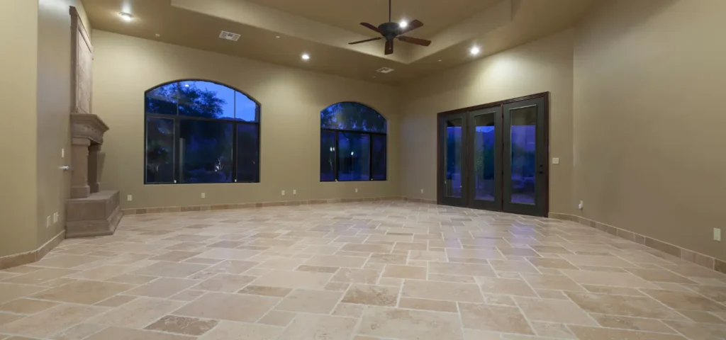 Empty room with arched windows